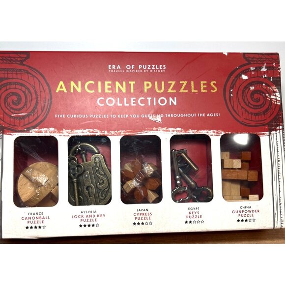 Ancient Puzzles Set With 5 Brain Teasers From France Assyria Japan Egypt & China - Picture 1 of 5
